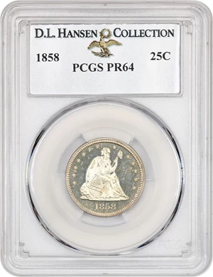 image for: 1858 25c PCGS Proof 64 ex: D.L. Hansen