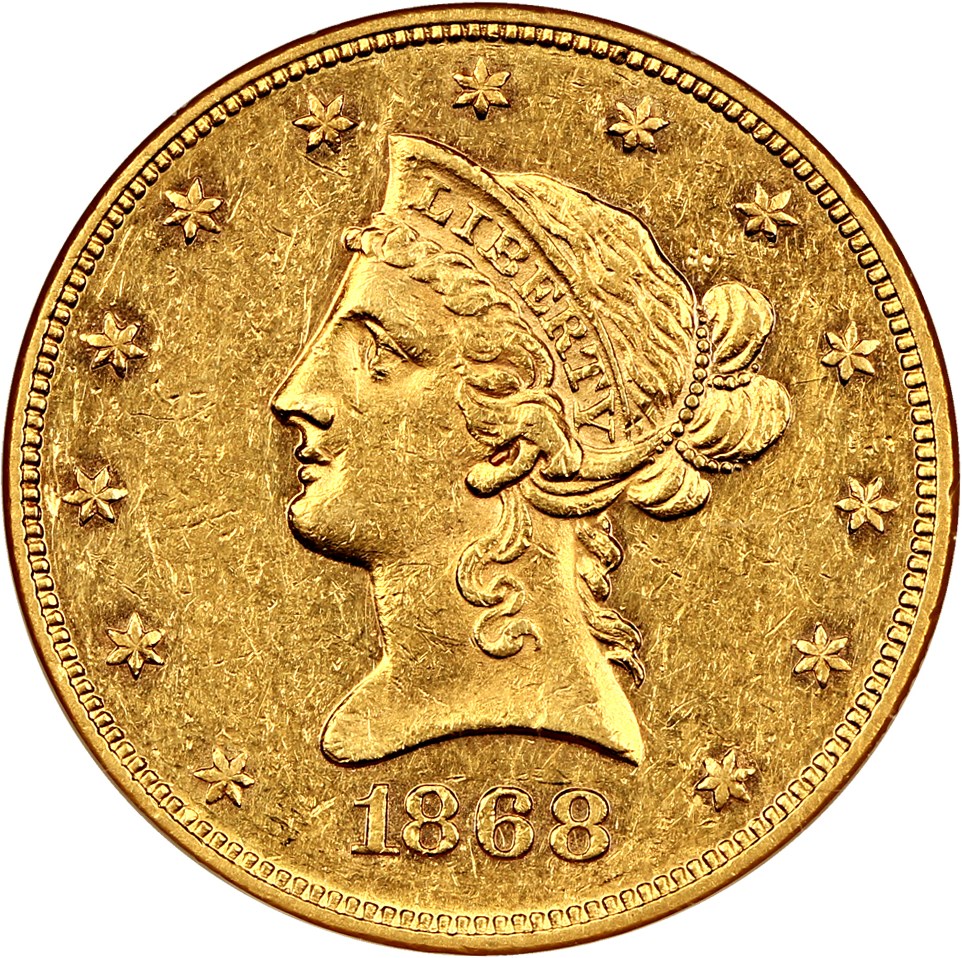image for: 1868 $10 NGC AU50 (OH)