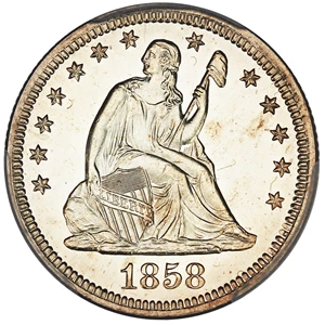 image for: 1858 25c PCGS Proof 64 ex: D.L. Hansen