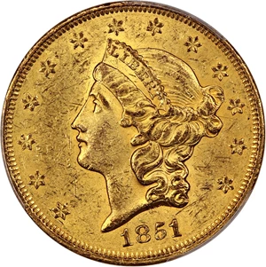 image for: 1851 $20 PCGS/CAC MS62