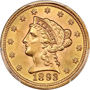 image for: 1893 $2 1/2 PCGS MS65