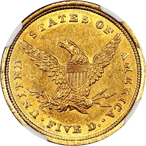 image for: 1839-C $5 NGC MS62 ex: Milas Collection