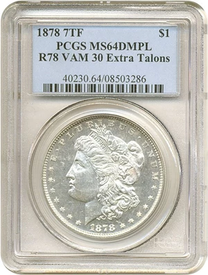 image for: 1878 7TF $1 R78 VAM 30 Extra Talons PCGS MS64 DMPL