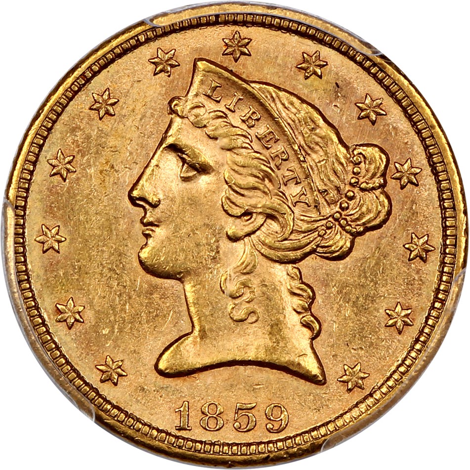 image for: 1859-S $5 PCGS/CAC MS61