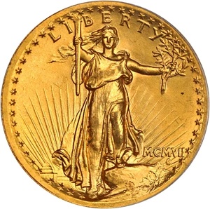 image for: 1907 High Relief $20 PCGS/CAC MS64 (Wire Edge)