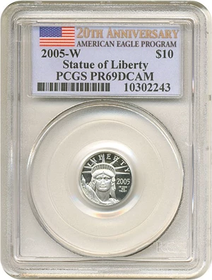 image for: 2005-W $10 Platinum Eagle PCGS Proof 69 DCameo *20th Anniversary*