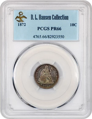 image for: 1872 10c PCGS Proof 66 ex: D.L. Hansen