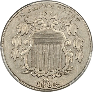 image for: 1883/2 Shield 5c PCGS AU55
