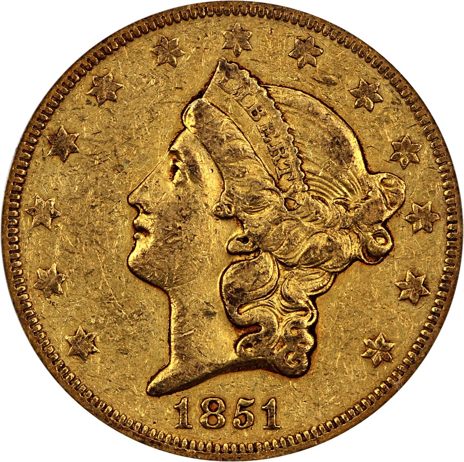 image for: 1851-O $20 PCGS/CAC VF35 (OGH) *Gold CAC*