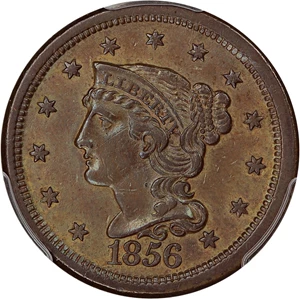 image for: 1856 1c PCGS AU Details (Slanted 5, Cleaning)