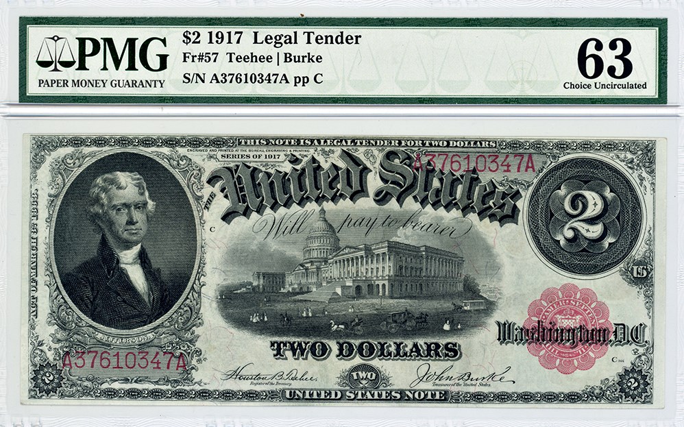 image for: FR. 57 1917 $2 Legal Tender PMG Choice Unc 63 EPQ