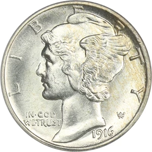 image for: 1916-S Mercury 10c PCGS MS65