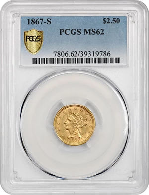 image for: 1867-S $2 1/2 PCGS MS62