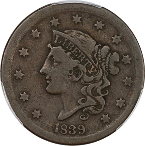 image for: 1839 1c PCGS F12 (Silly Head)