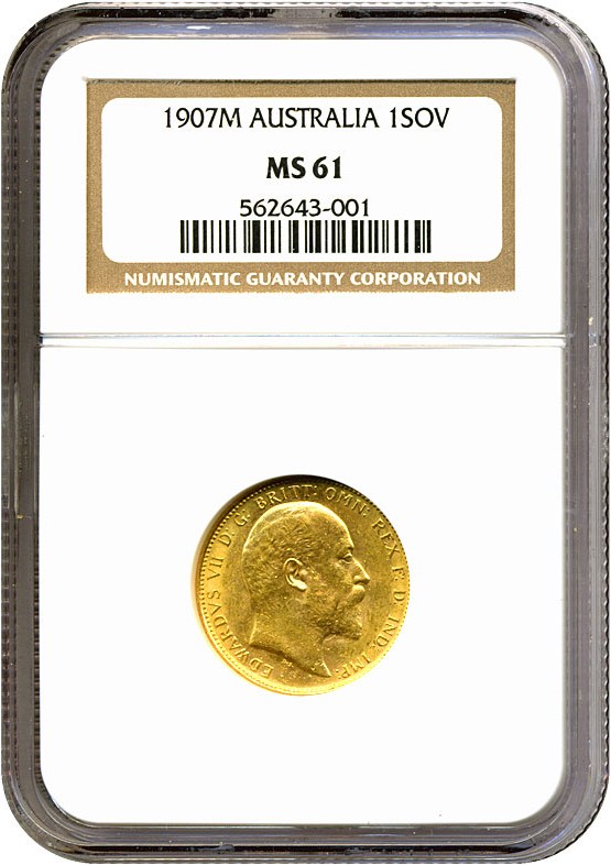 image for: Australia: 1907-M Sov  NGC MS61