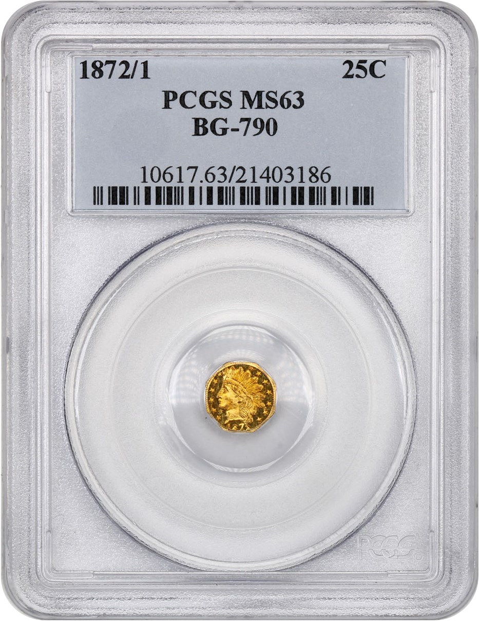 image for: 1872/1 Cal. Gold 25c PCGS MS63 (BG-790)