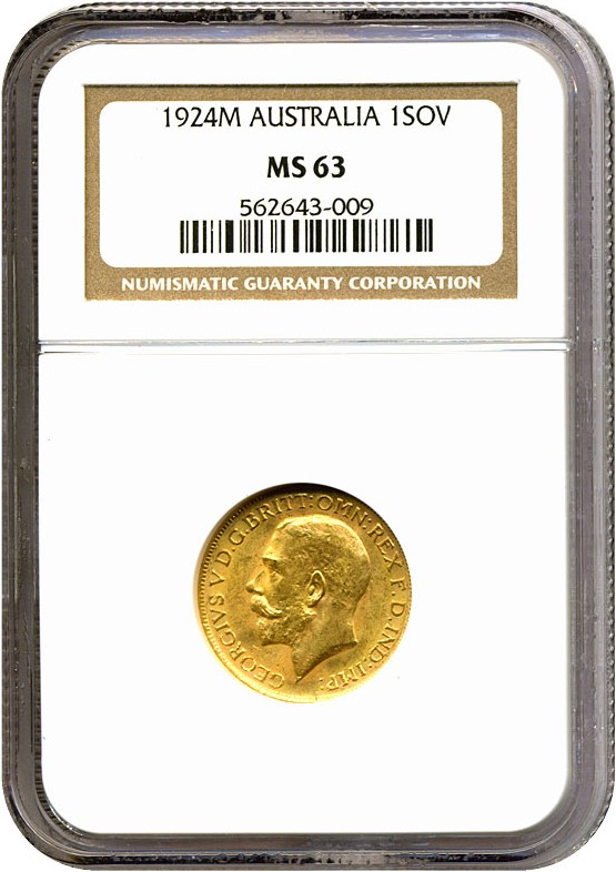 image for: Australia: 1924-M Sov  NGC MS63