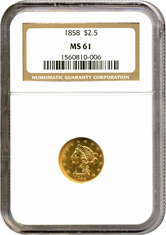 image for: 1858 $2 1/2  NGC MS61 