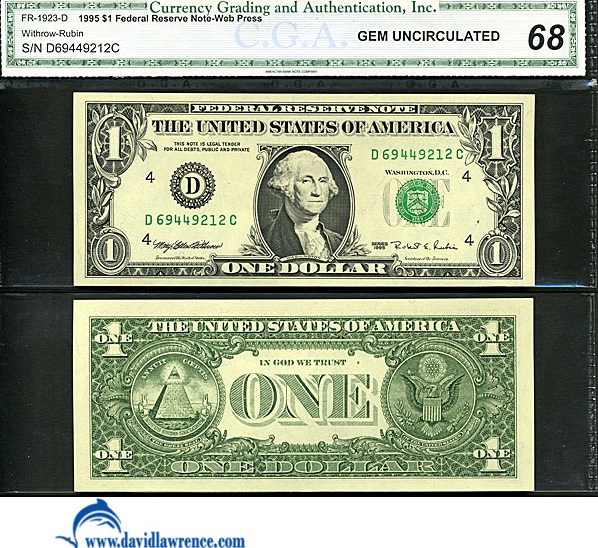 image for: Fr.1923D 1995 $1 Web press. Washington, DC CGA Gem CU68  [D69449212C]