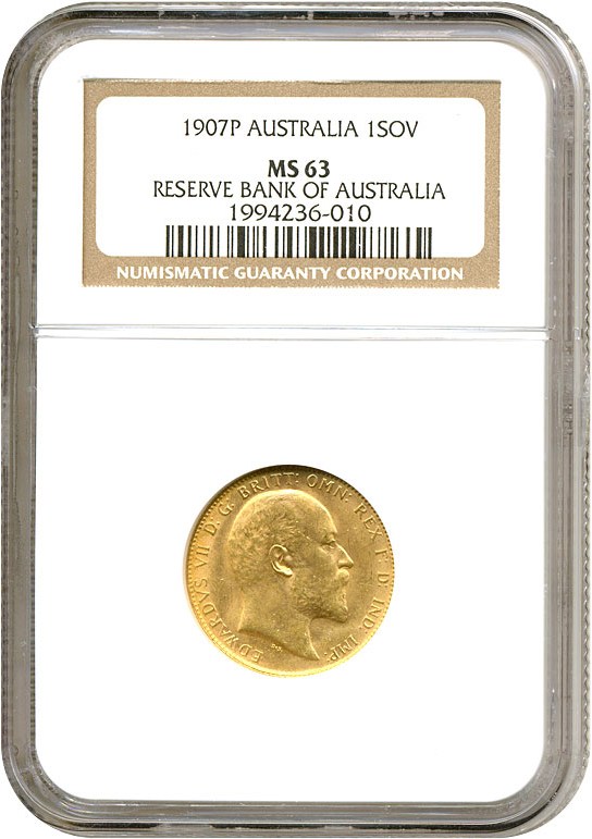 image for: Australia: 1907-P Sov (KM-15) NGC MS63 