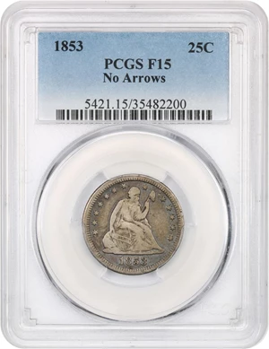 image for: 1853 25c PCGS F15 (No Arrows)