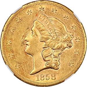 image for: 1858-S $20 NGC AU58