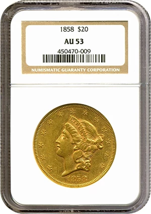 image for: 1858 $20 NGC AU53