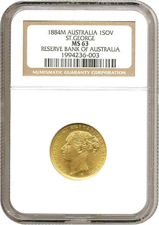 image for: Australia: 1884-M Sov St.George (KM-7) NGC MS63 