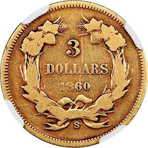 image for: 1860-S $3 NGC F15
