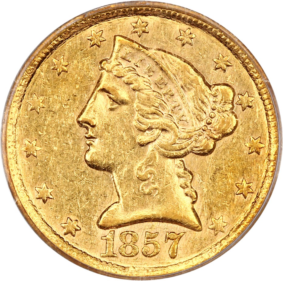 image for: 1857-C $5 PCGS AU55