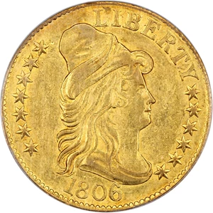 image for: 1806 $5 PCGS AU58 (Rounded 6, 7x6 Stars, OGH)