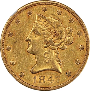 image for: 1847 $10 NGC AU55 (Granite Lady Hoard)