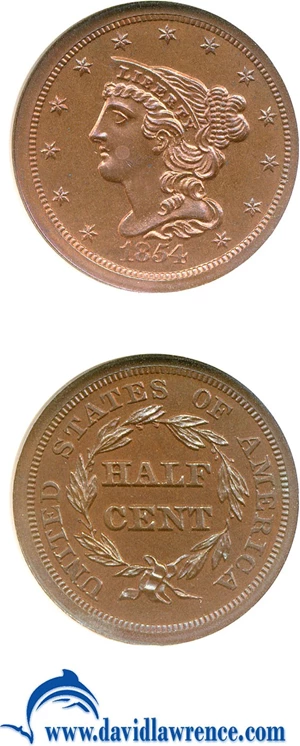 image for: 1854 1/2c NGC Proof 65 RB