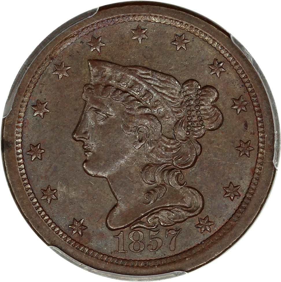image for: 1857 1/2c PCGS MS62 BN