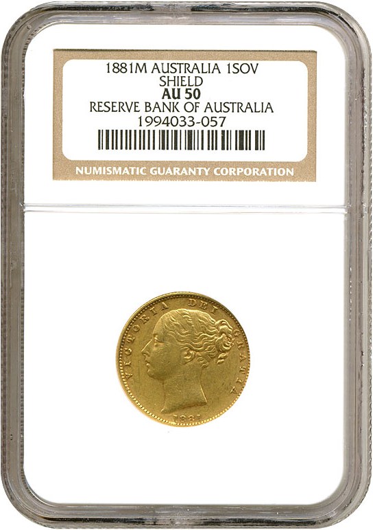 image for: Australia: 1881-M Sov Shield (KM-6) NGC AU50 