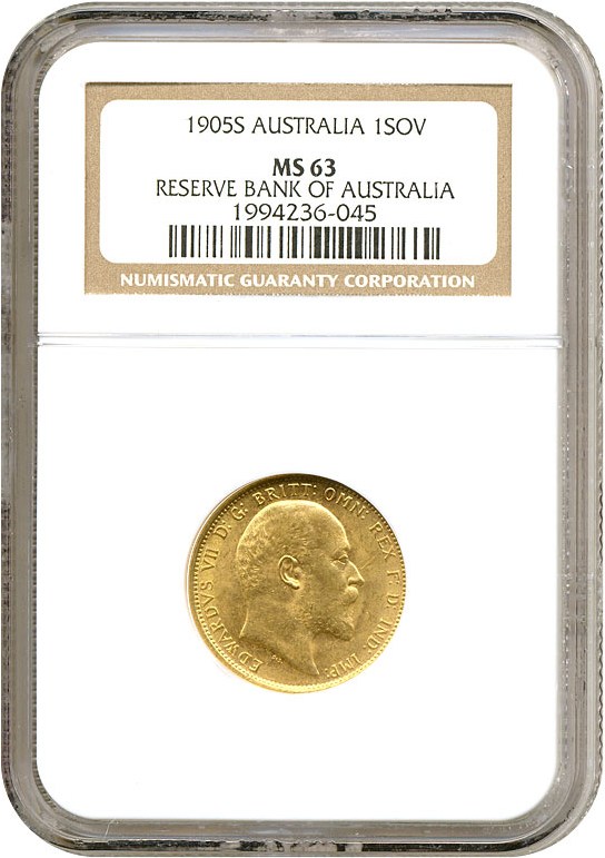 image for: Australia: 1905-S Sov (KM-15) NGC MS63 