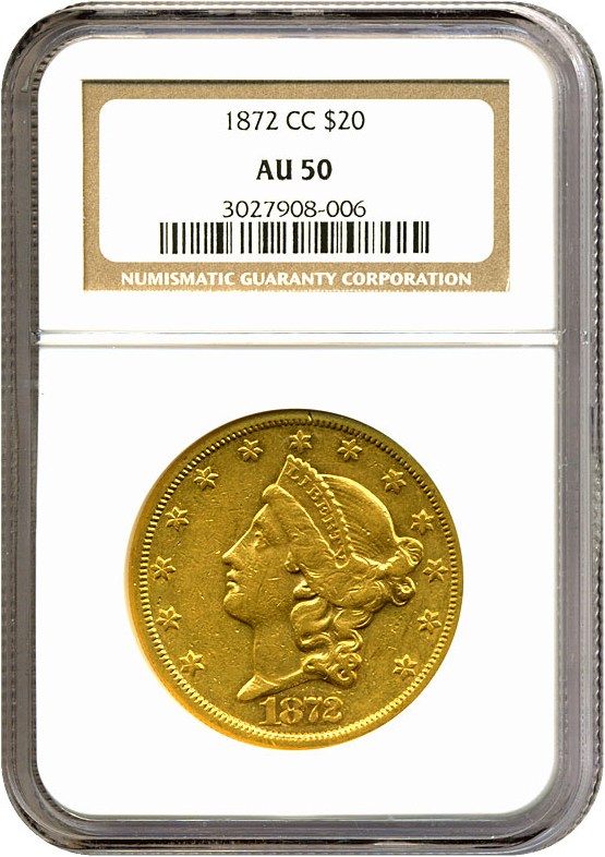 image for: 1872-CC $20  NGC AU50 