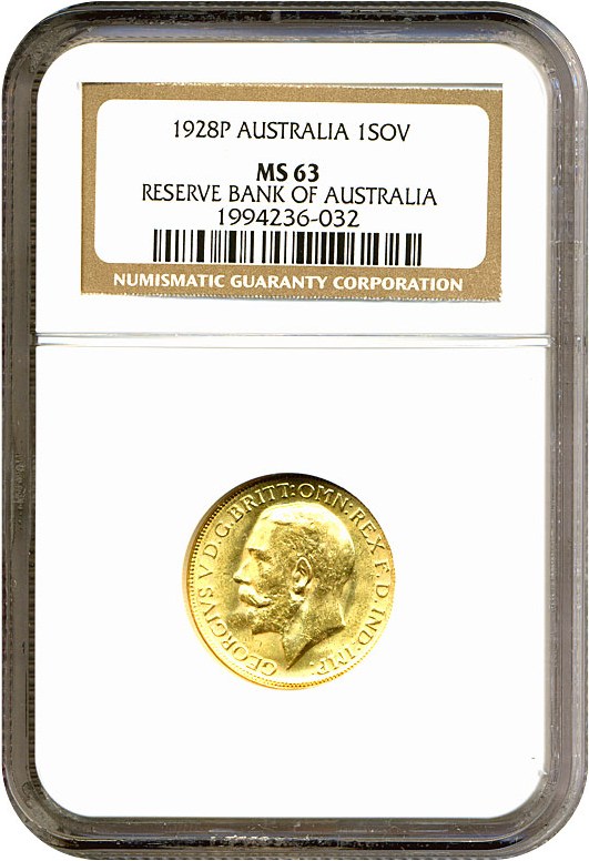 image for: Australia: 1928-P Sov (KM-29) NGC MS63 