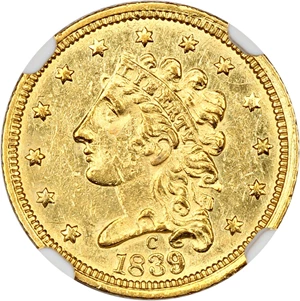 image for: 1839-C $2 1/2 NGC AU58