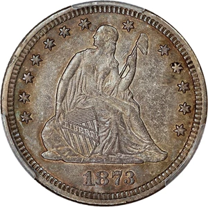 image for: 1873 25c PCGS XF45 (No Arrows, Open 3)