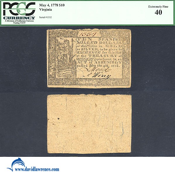 image for: Virginia: Fr.VA150a 1778 $10 4-May PCGS XF40  [1332]