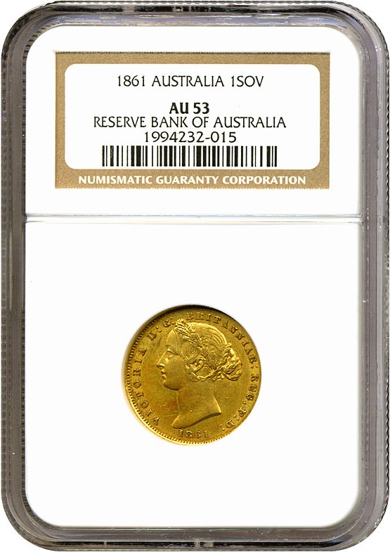 image for: Australia: 1861 Sov Sydney Mint NGC AU53 