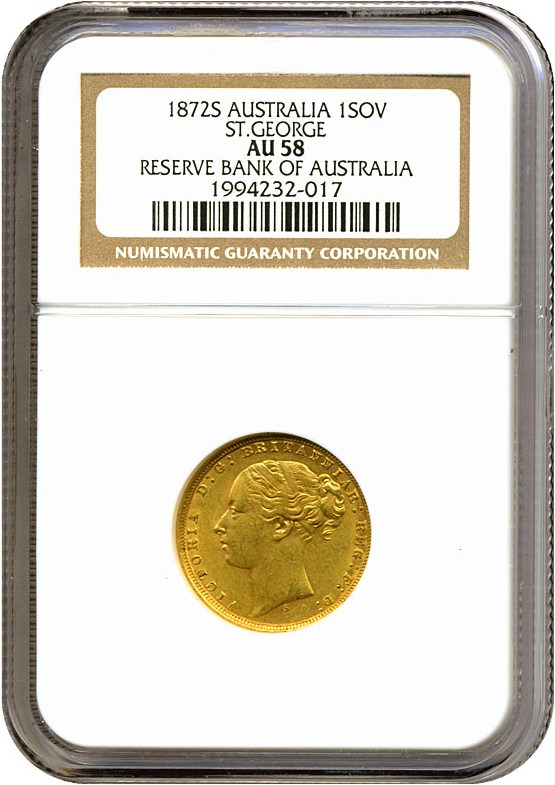 image for: Australia: 1872-S Sov St.George (KM-7) NGC AU58 