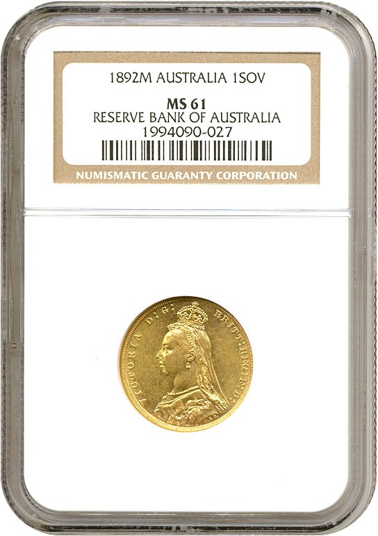 image for: Australia: 1892-M Sov Jubilee Head (KM-10) NGC MS61 
