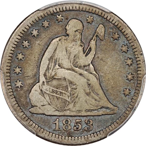 image for: 1853 25c PCGS F15 (No Arrows)