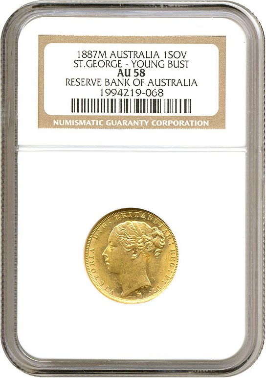 image for: Australia: 1887-M Sov Young Head  (KM-7) NGC AU58 