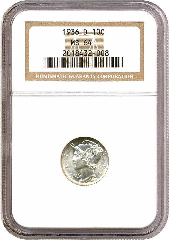 image for: 1936-D 10c  NGC MS64 