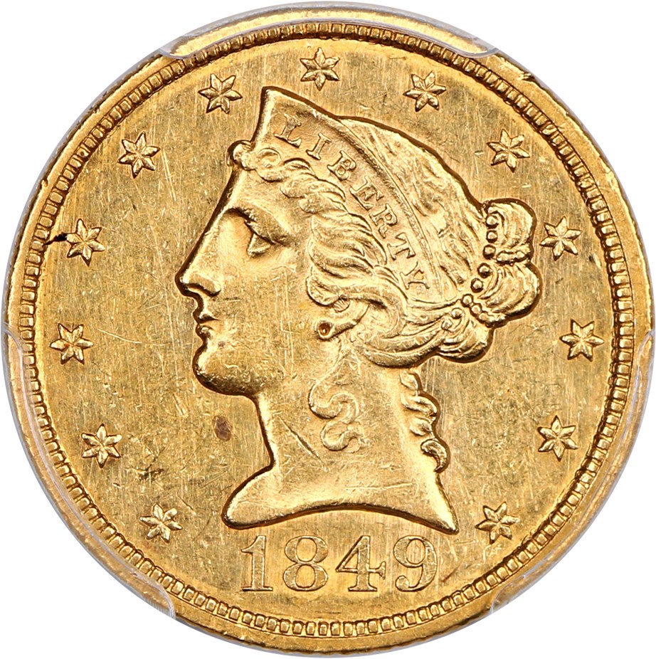 image for: 1849 $5 PCGS AU58