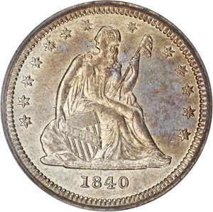image for: 1840 25c PCGS AU55 (Drapery, OGH)