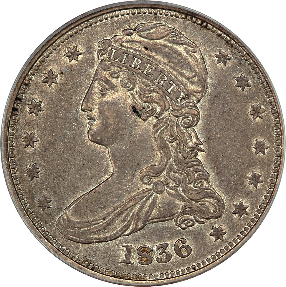 image for: 1836 50c PCGS/CAC AU50 (Reeded Edge)